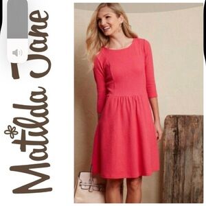 Matilda Jane Friends Forever Virginia Dress Women's Medium Pink Pockets Zipper